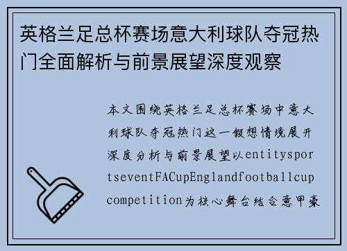 英格兰足总杯赛场意大利球队夺冠热门全面解析与前景展望深度观察